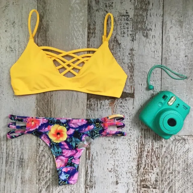 Europe and the United States summer sexy ladies swimsuit printed bikini set N70 M - Shop at LoveMi