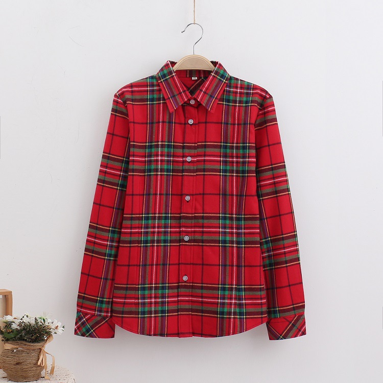 Long Sleeves Plaid Shirt, LADIES COTTON shirt,sanded large size
