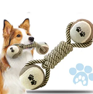 Pet Dumbbell Rope Tennis Ball Chew Toys Teeth Cleaning - Shop at LoveMi