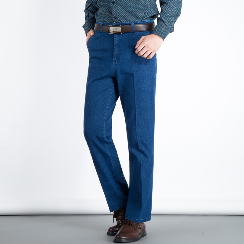 autumn and winter men's jeans waist straight men loose elastic crotch deep in elderly labor four trousers