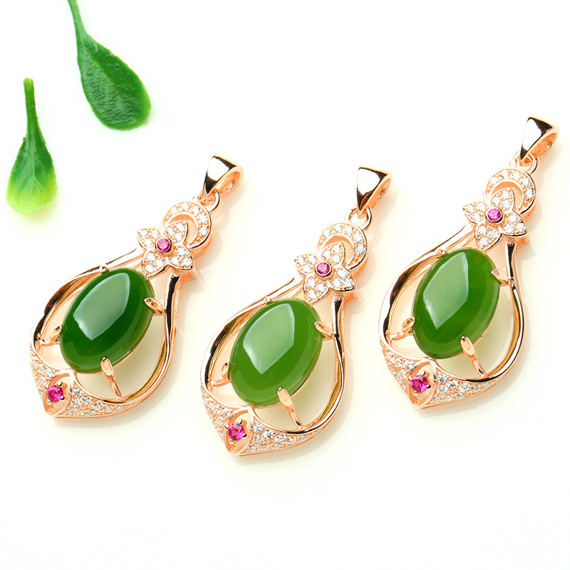 Silver plated rose gold inlaid with natural jade Jasper Pendant, fashionable female and Hetian jade necklace, jade pendant ornaments