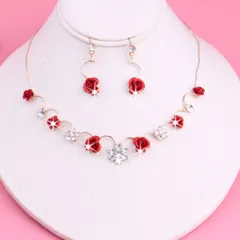 Korean small clear new bride red rose necklace, earrings, suit dress and accessories - View 1