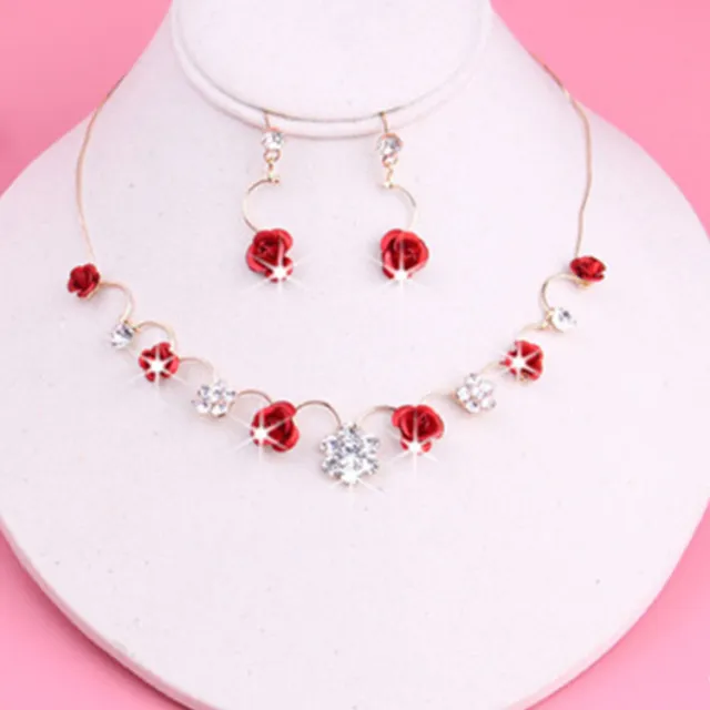 Korean small clear new bride red rose necklace, earrings, suit dress and accessories - Shop at LoveMi