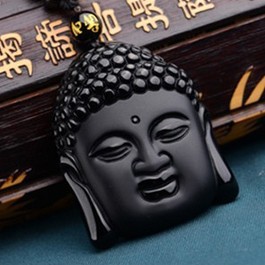 Obsidian Buddha Head Pendant Crystal Necklace Beads Couple Jewelry Sweater Chain
