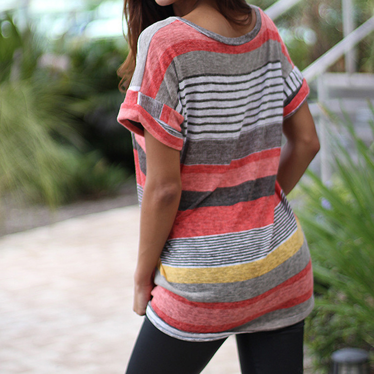 summer new style foreign trade women's wear pocket print t-shirt t-shirt irregular