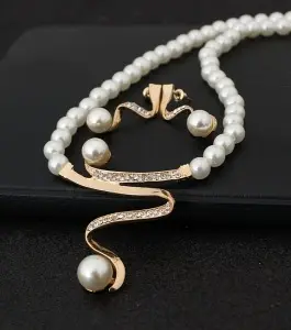 European fashion diamond crystal pearl necklace earrings