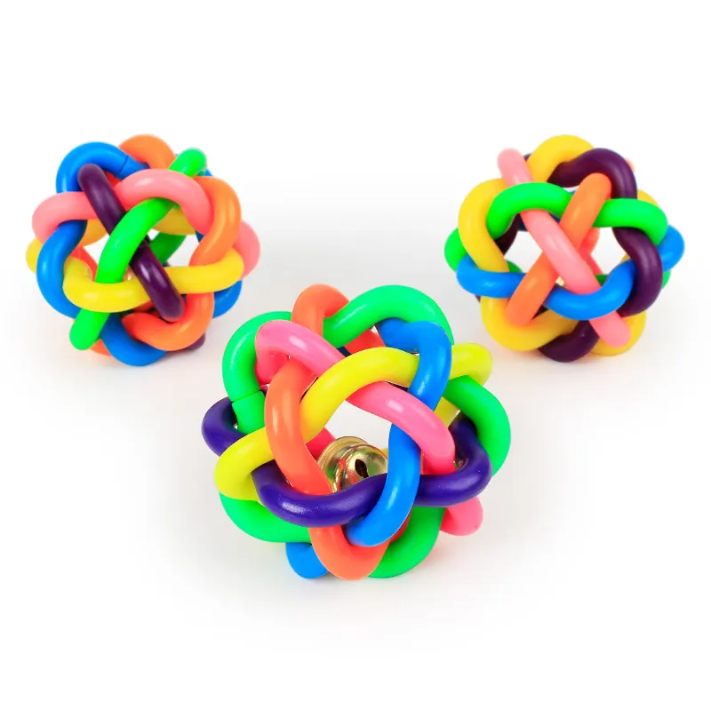 Colourful bell woven ball, 5.5cm small leather skin, rainbow rubber ball, dog toy ball, exploding pet
