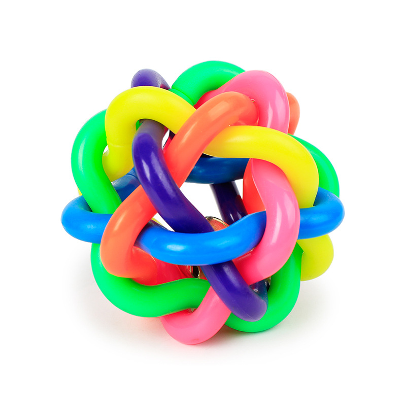 Colorful bell woven ball, 5.5cm small leather skin, rainbow rubber ball, dog toy ball, exploding pet 3