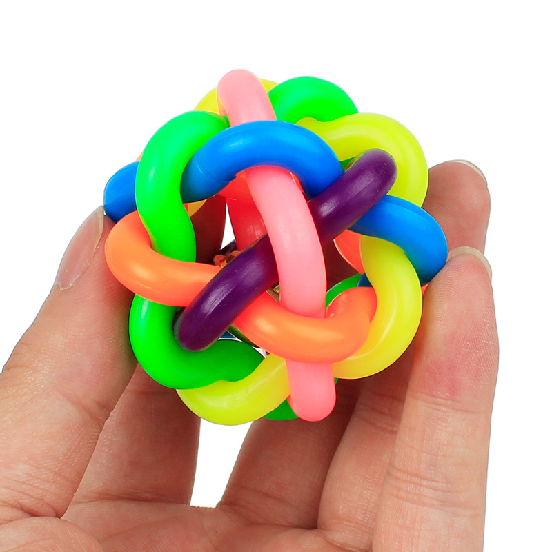 Colorful bell woven ball, 5.5cm small leather skin, rainbow rubber ball, dog toy ball, exploding pet 4