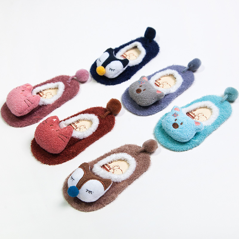 Spring and autumn baby socks, cute cartoon feather yarn, Anti Slip Socks doll, Baby Toddler floor socks 0-1-3 years old
