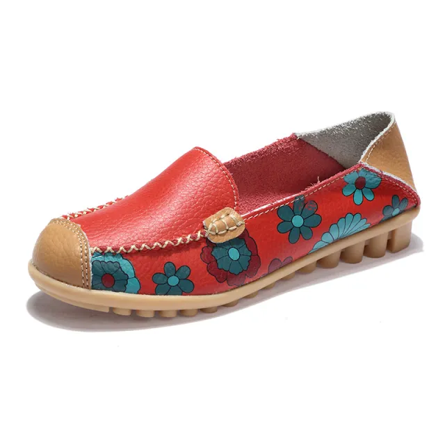 Autumn New White Shoes, Female Leather Sole Shoes, Women's Flat Shoes With Soft Soles, Mother's Shoes, Anti Skid, Flat Bottom, Middle And Old Age ... Red - Shop at LoveMi