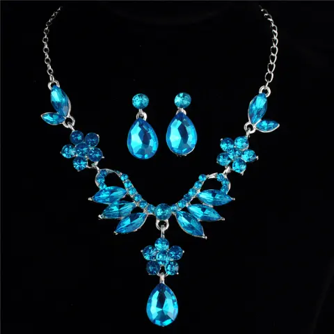 Explosion Bride Alloy Diamond Necklace Earrings Set Wedding Jewelry