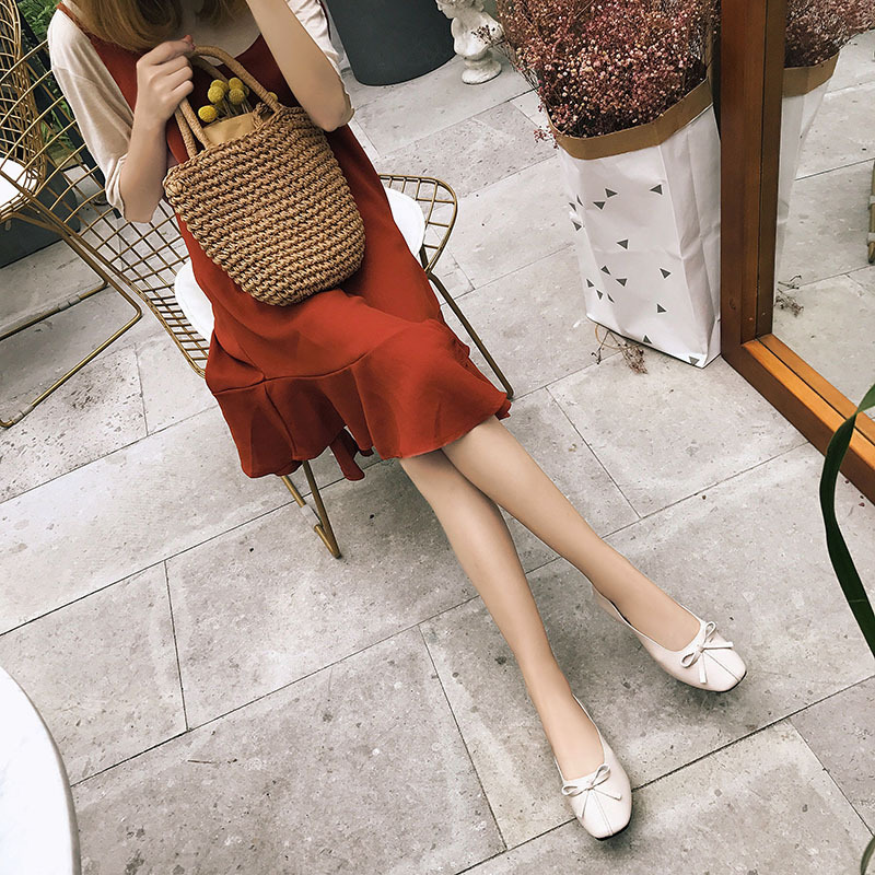 Retro Square Toe Bowknot Ballet Slip-on Shoes