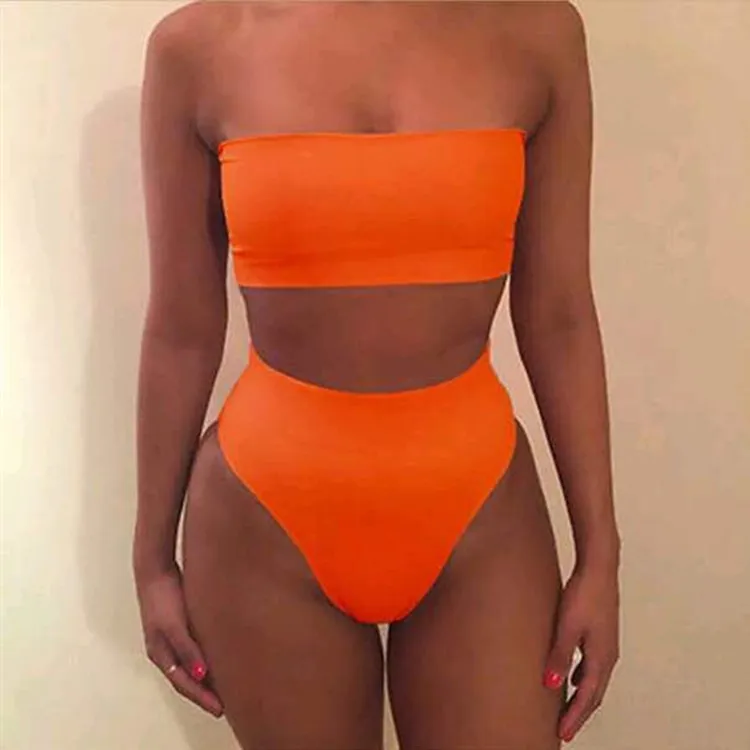 Quick selling explosive edition, fashionable chest wrapped + triangle shorts, bikini split swimsuit, sportswear 6 color spot - Orange