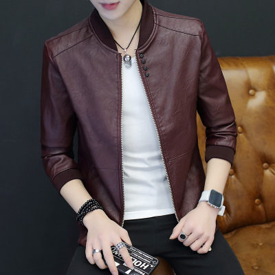 Stand-up collar PU leather jacket
