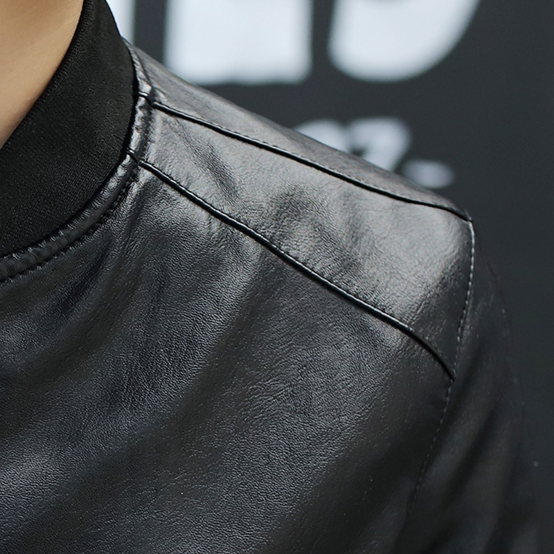 Stand-up collar PU leather jacket