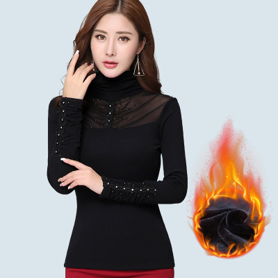 Turtleneck diamond and velvet women's bottoming shirt