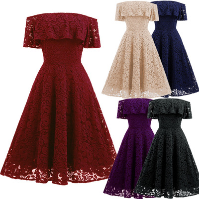 summer new Amazon explosion word, shoulder lace big pendulum dress, Alibaba wholesale factory