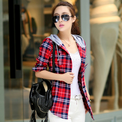 Hooded plaid shirt