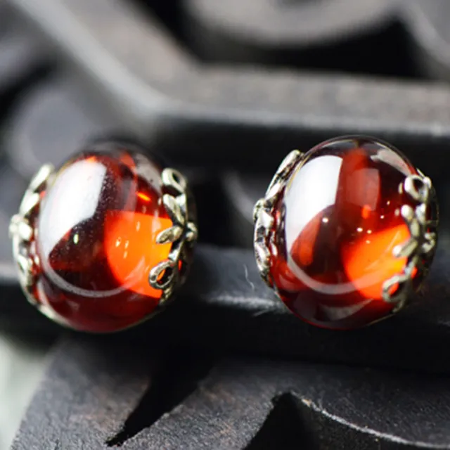 S925 sterling silver jewelry set retro gorgeous red zircon bridal jewelry, high end fashion silver Earring - Shop at LoveMi