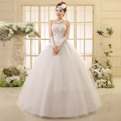 Korean style tube top wedding dress - White - View 1