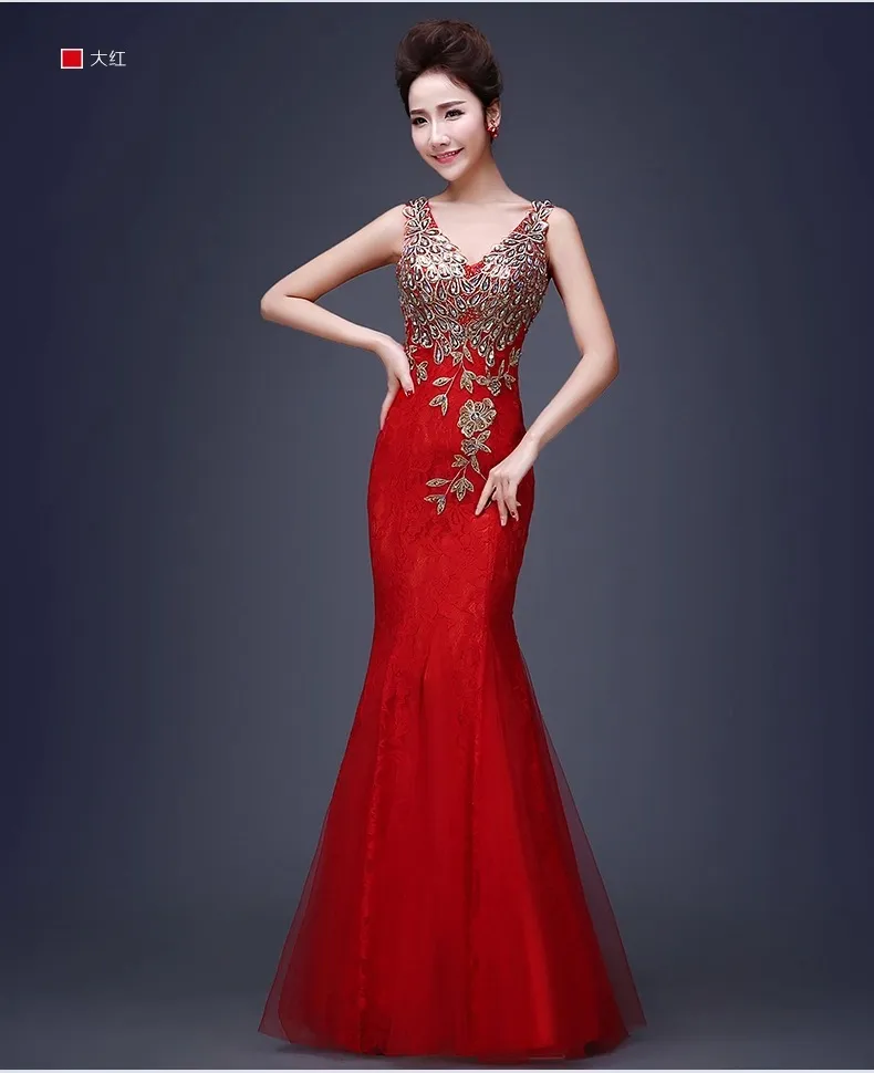 Fish Tail Banquet Evening Dress - Red