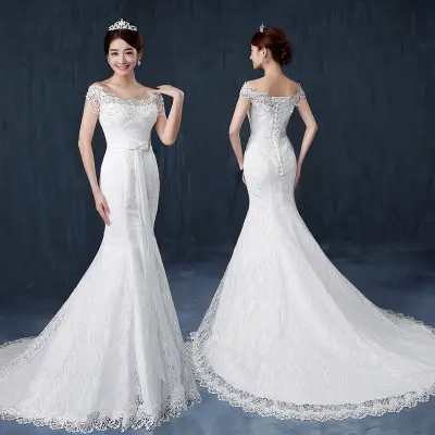 Fishtail Wedding Bride Dress One Word Shoulder Slim Slimming