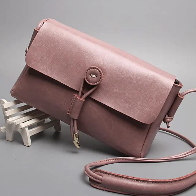 Leather bag bag buttons Korea new fashion shoulder bag ladies bags cross retro trend Pink - Shop at LoveMi