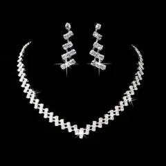 Bridal Jewellery two sets, bridal Rhinestone chain, Wedding Necklace, earring, Rhinestone Necklace, marriage two sets - View 1