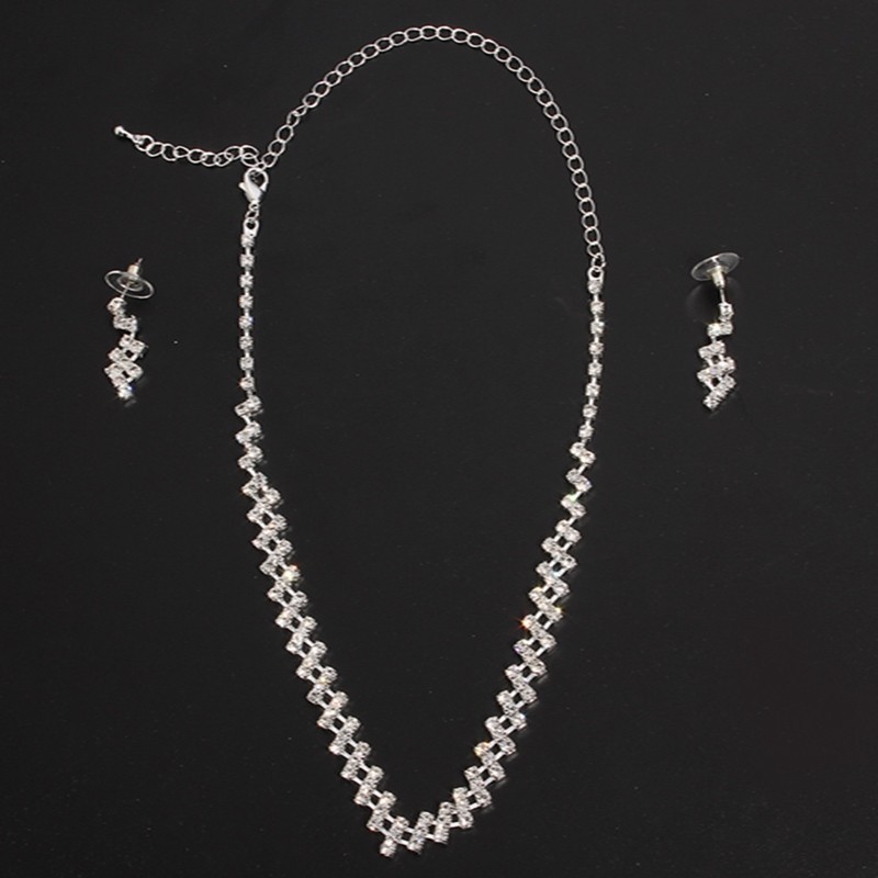 Bridal Jewelry two sets, bridal Rhinestone chain, Wedding Necklace, earring, Rhinestone Necklace, marriage two sets — foto 2