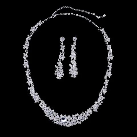 Jewelry Necklace Earrings Set Bride Wedding Dress Diamond Pendant