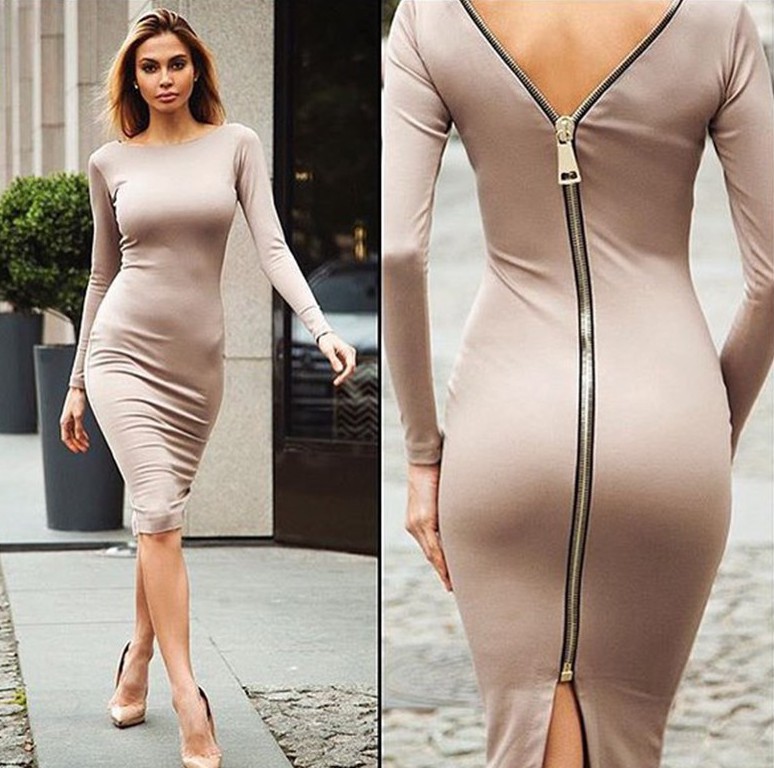 Europe and America slim zipper dress