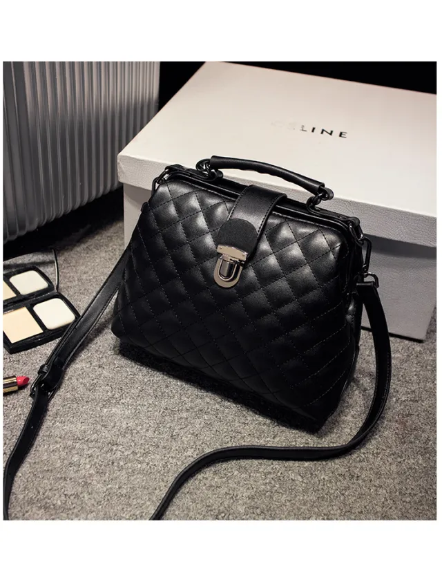 Leather bags new summer Lingge leather retro Doctor Bag Fashion Shoulder Bag hand Black - Shop at LoveMi