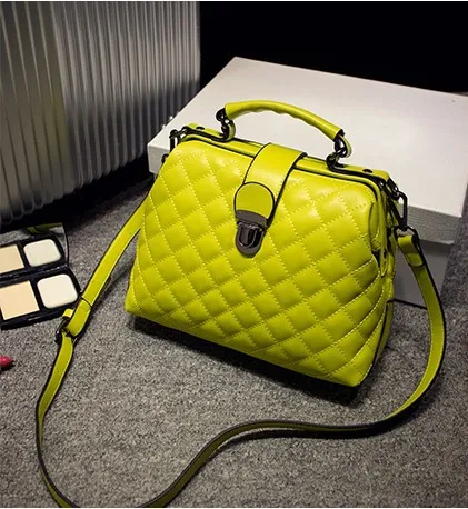 Leather bags new summer Lingge leather retro Doctor Bag Fashion Shoulder Bag hand Yellow - Shop at LoveMi
