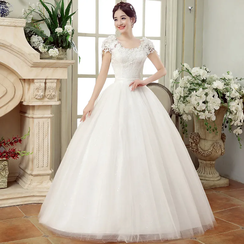 Spring new bride married gauze dress, slim thin shoulders, the Korean lace flower word shoulder woman