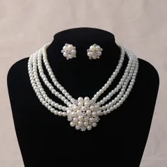 bridal chain, luxury pearl, flower necklace, earring set, wedding accessories - Ear Clip - View 1