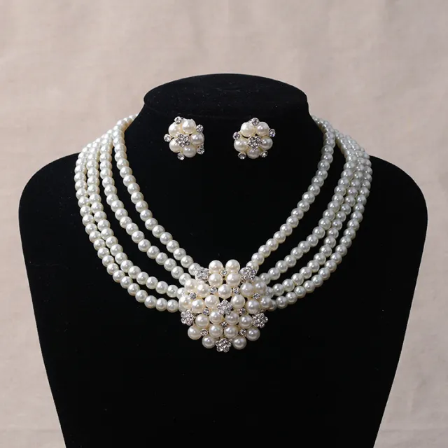 bridal chain, luxury pearl, flower necklace, earring set, wedding accessories Ear Clip - Shop at LoveMi
