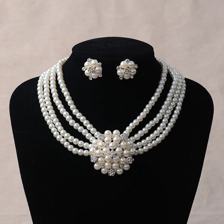 bridal chain, luxury pearl, flower necklace, earring set, wedding accessories - Ear Clip