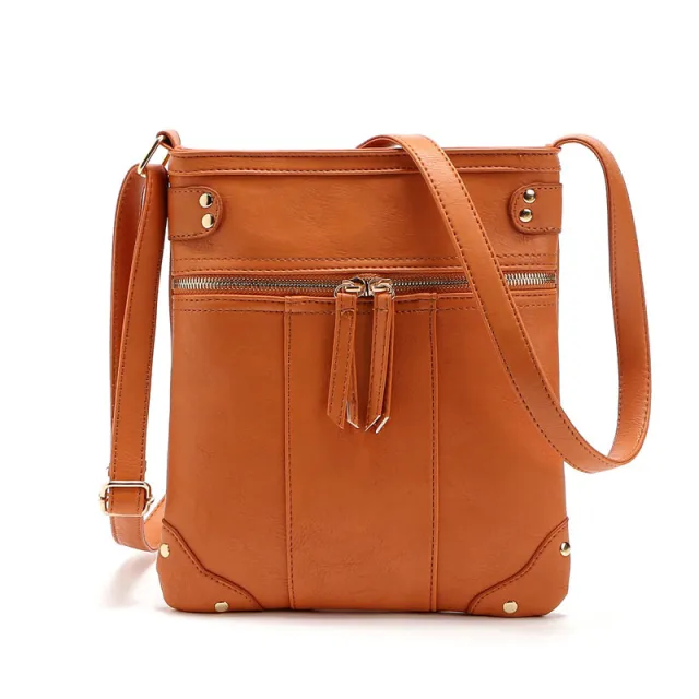 new European fashion handbag bag Crossbody Bag rivets front pocket zipper copper single shoulder bag Orange - Shop at LoveMi