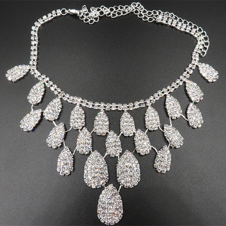 Gorgeous Diamond Necklace Set Wedding Bride Evening Costume Jewelry Set To Map Samples Default - Shop at LoveMi
