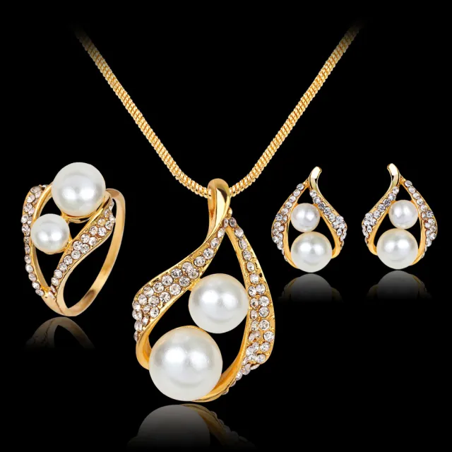 Three piece Set Of Earrings Necklaces Rings And Pearls - Shop at LoveMi