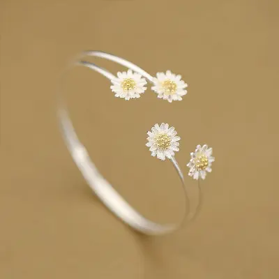 S925 Sterling Silver Bracelet Sweet Temperament Double Daisy Jewelry