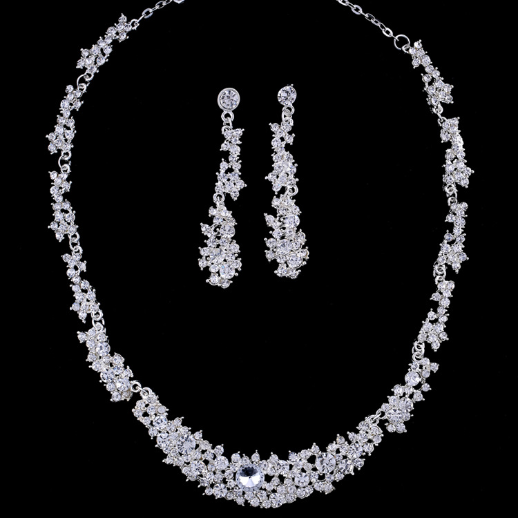 Factory Wholesale Jewelry Necklace Earrings Set Bride Wedding Dress Wedding Diamond Pendant Pendant — foto 5