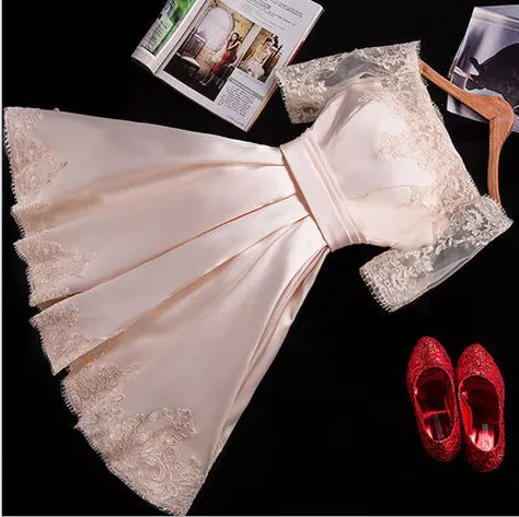 Lace Off Shoulder Wedding Dress - Champagne