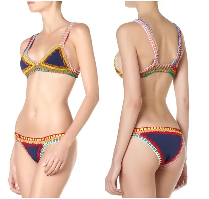 Hand-woven beach Bikini - Navy