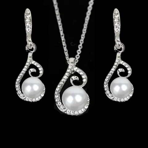 Foreign Bride Rhinestone Diamond Pearl Drop Two Necklace Jewelry