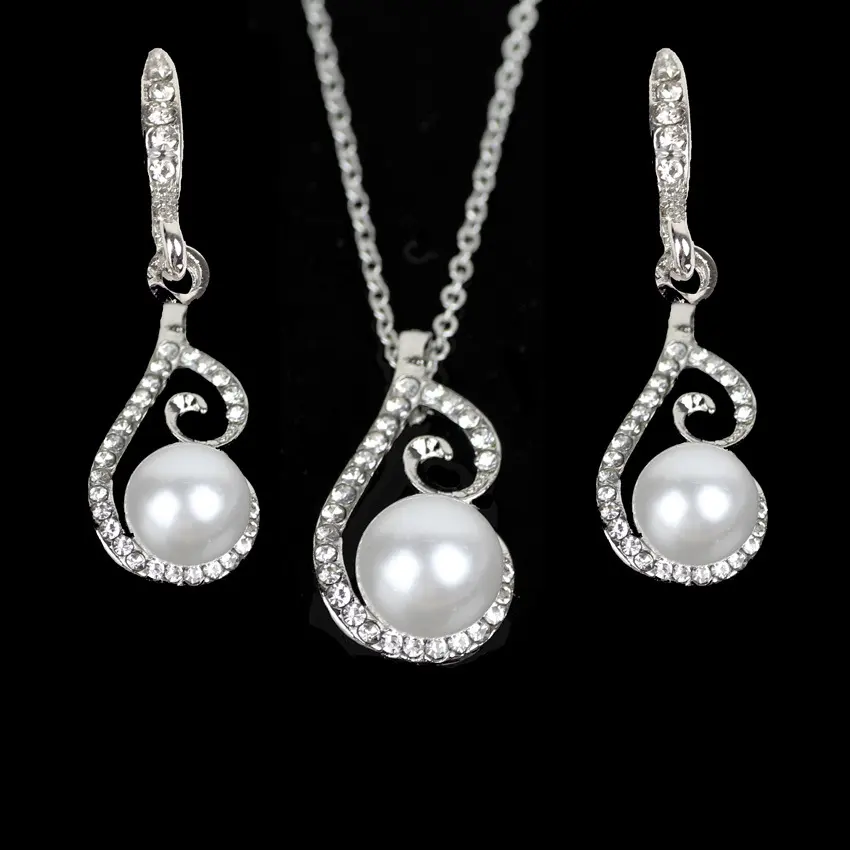 Foreign Bride Rhinestone Diamond Pearl Drop Two Necklace Jewelry