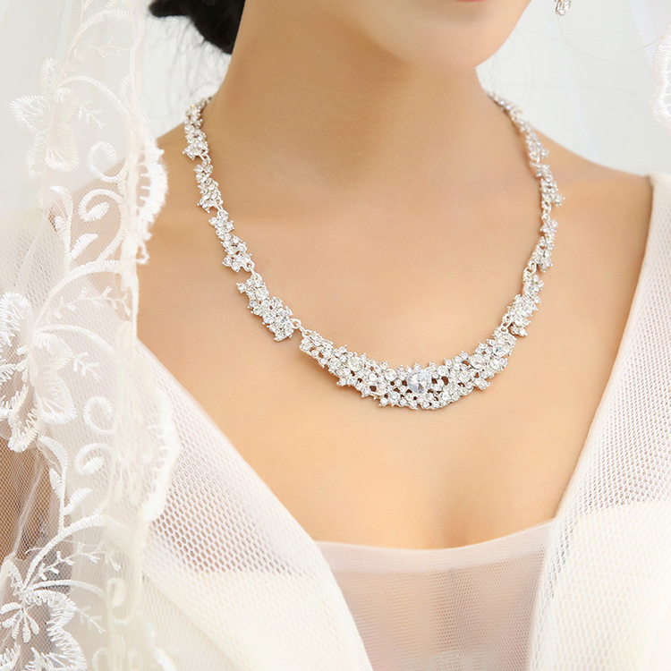 Factory Wholesale Jewelry Necklace Earrings Set Bride Wedding Dress Wedding Diamond Pendant Pendant — foto 6