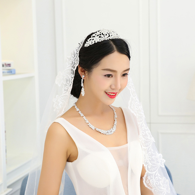 Factory Wholesale Jewelry Necklace Earrings Set Bride Wedding Dress Wedding Diamond Pendant Pendant — foto 4