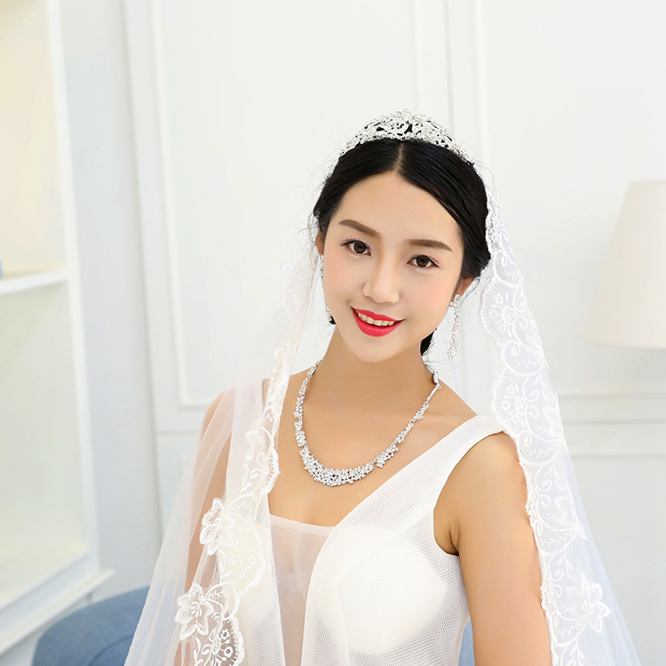 Factory Wholesale Jewelry Necklace Earrings Set Bride Wedding Dress Wedding Diamond Pendant Pendant — foto 3